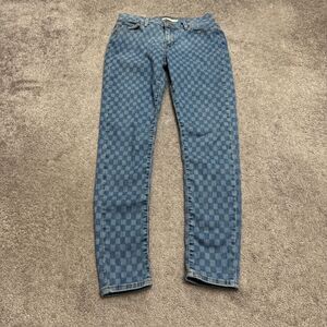 Levi's 710 Super Skinny Denim Jeans Womens 28 Blue Checkerboard Print Mid Rise